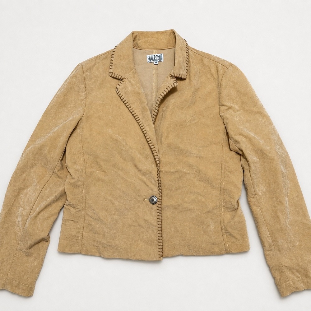 Vintage Silverado Tan Faux Suede Western Jacket Whipstitch Blazer Women's M Boho